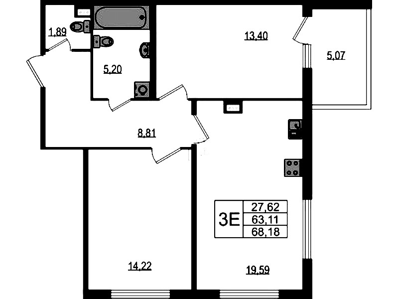 2-комнатная квартира 63.11 м², 1/4 эт., ЖК «Любоград в Стрельне»
